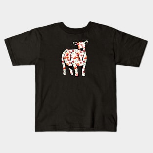 Watercolor Poppy Floral Cow Silhouette  - NOT FOR RESALE WITHOUT PERMISSION Kids T-Shirt
